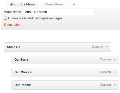 Creating the WordPress menu you wish to use as a submenu