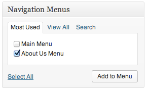 Selecting the Menu in the Navigation Menu meta box