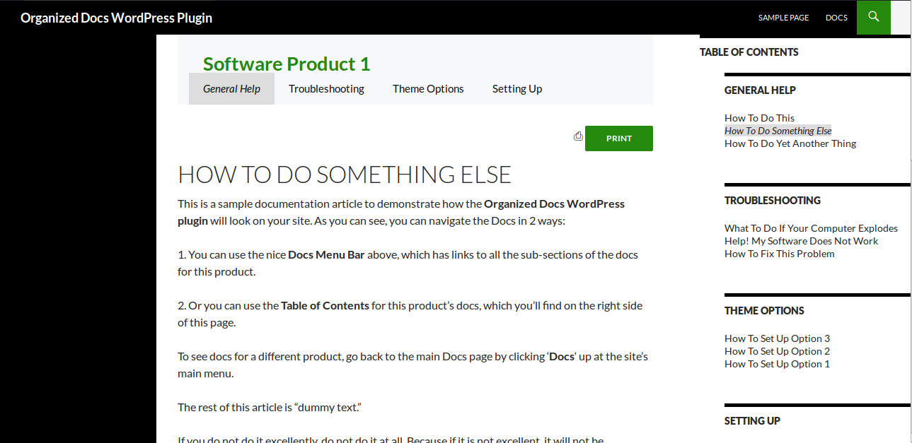 A single Docs article with Table of Contents on 2014 theme