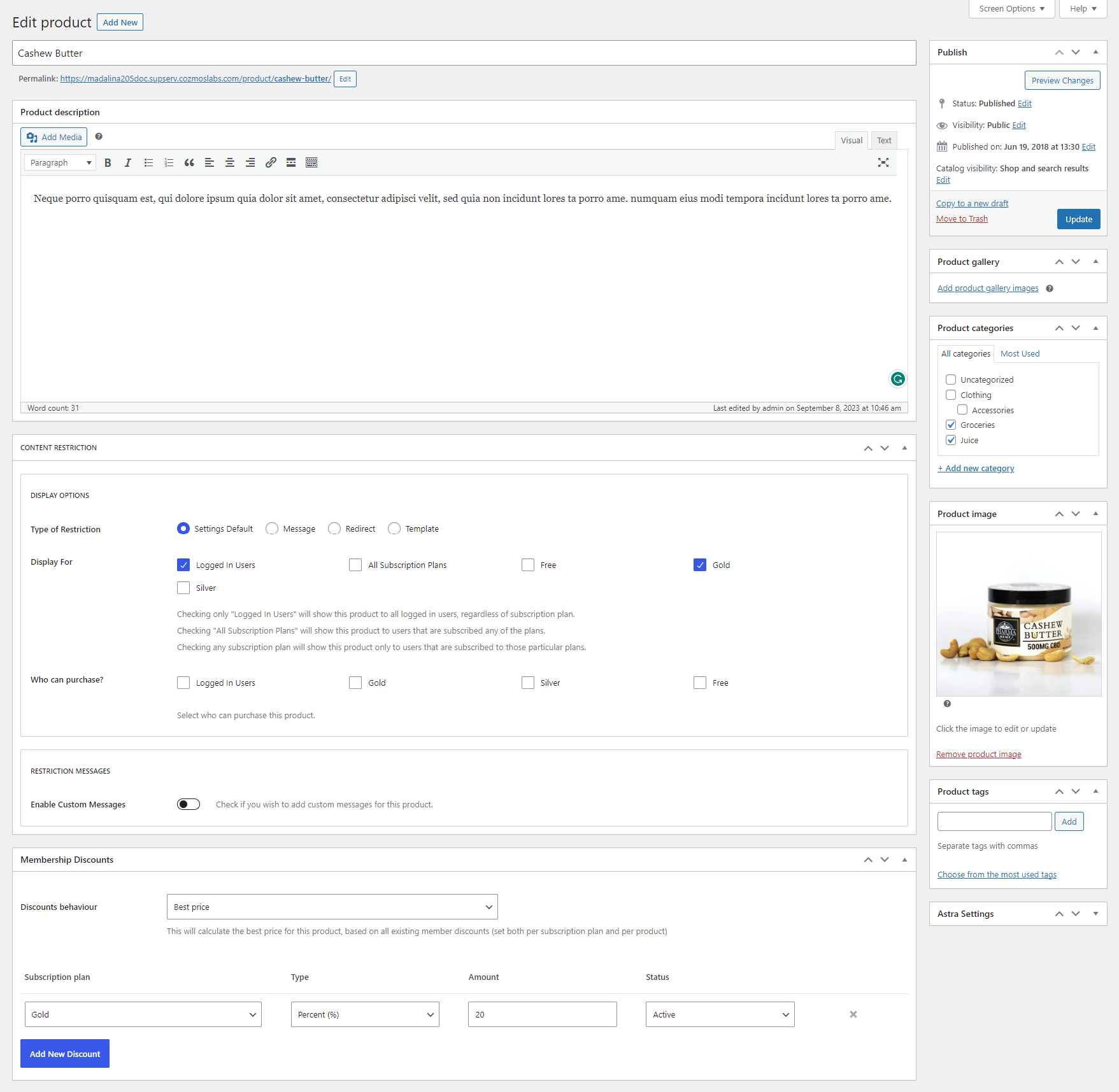 WooCommerce product discounts for members and restriction settings for individual product