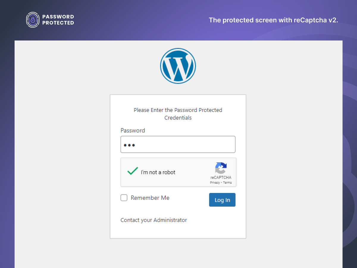 The protected screen with reCaptcha v2.
