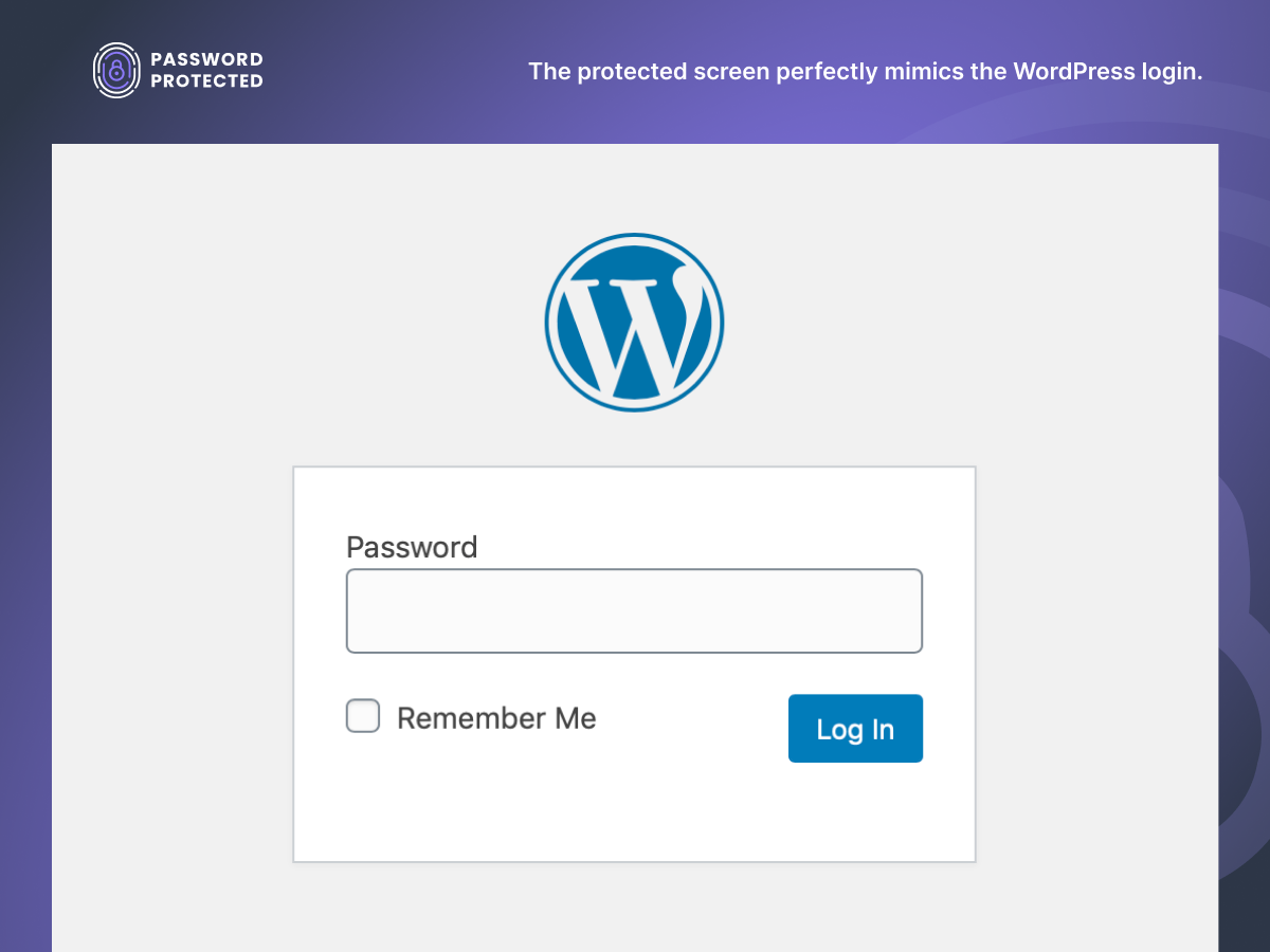 The protected screen perfectly mimics the WordPress login.