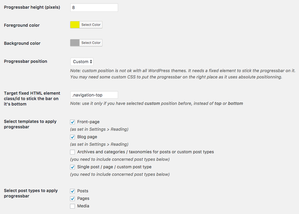 Plugin option page.