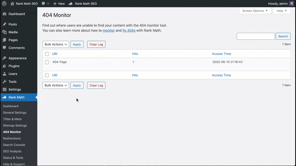 Rank Math Comes with a 404 monitor and an easy-to-use Redirection Manager.
