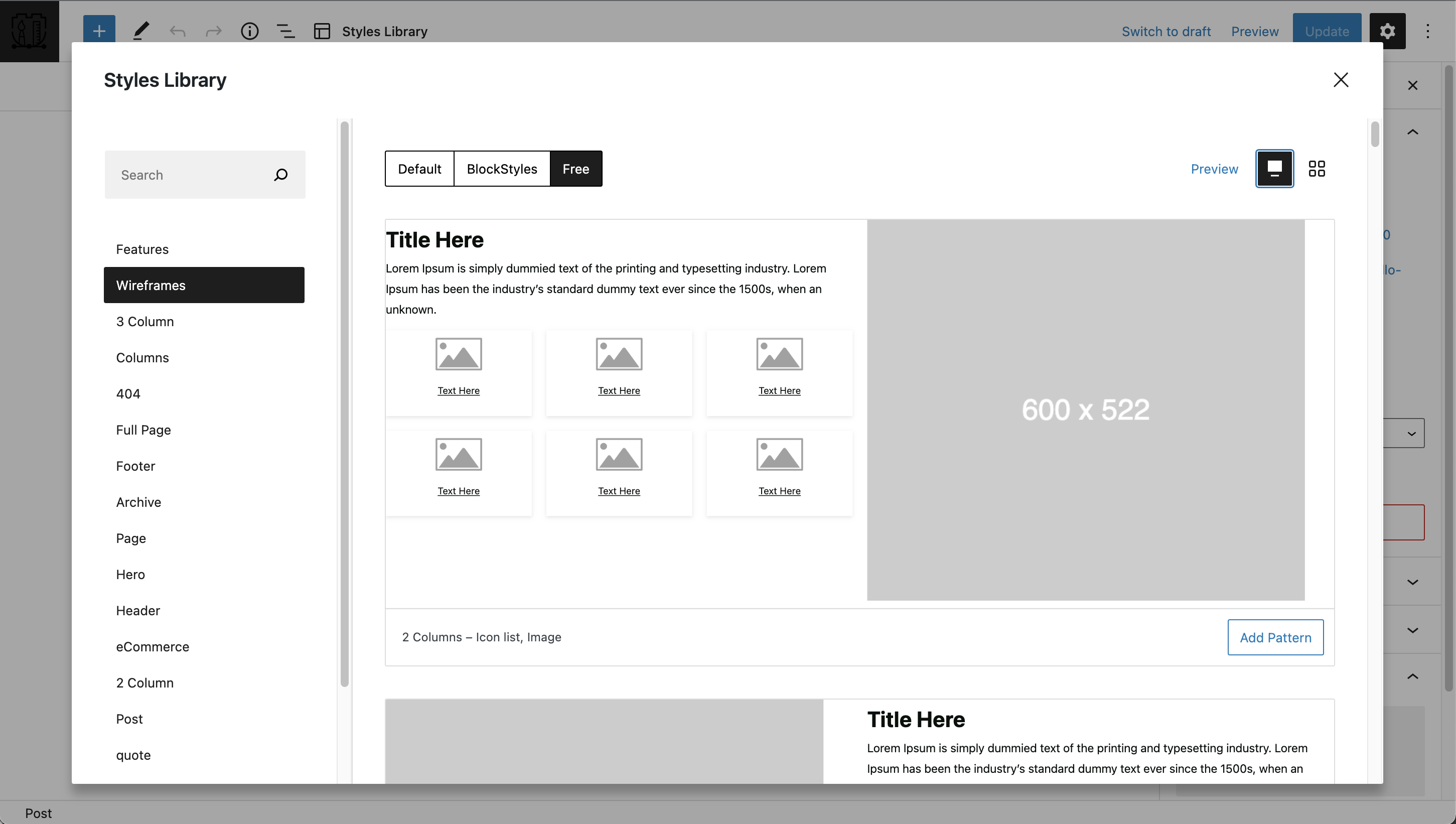 Pattern Explore - Browse free patterns list view
