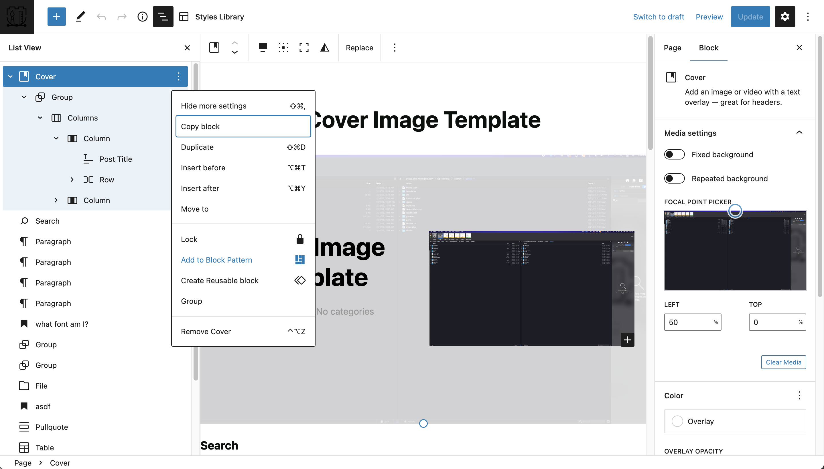 Create your own Block Patter from the List View.