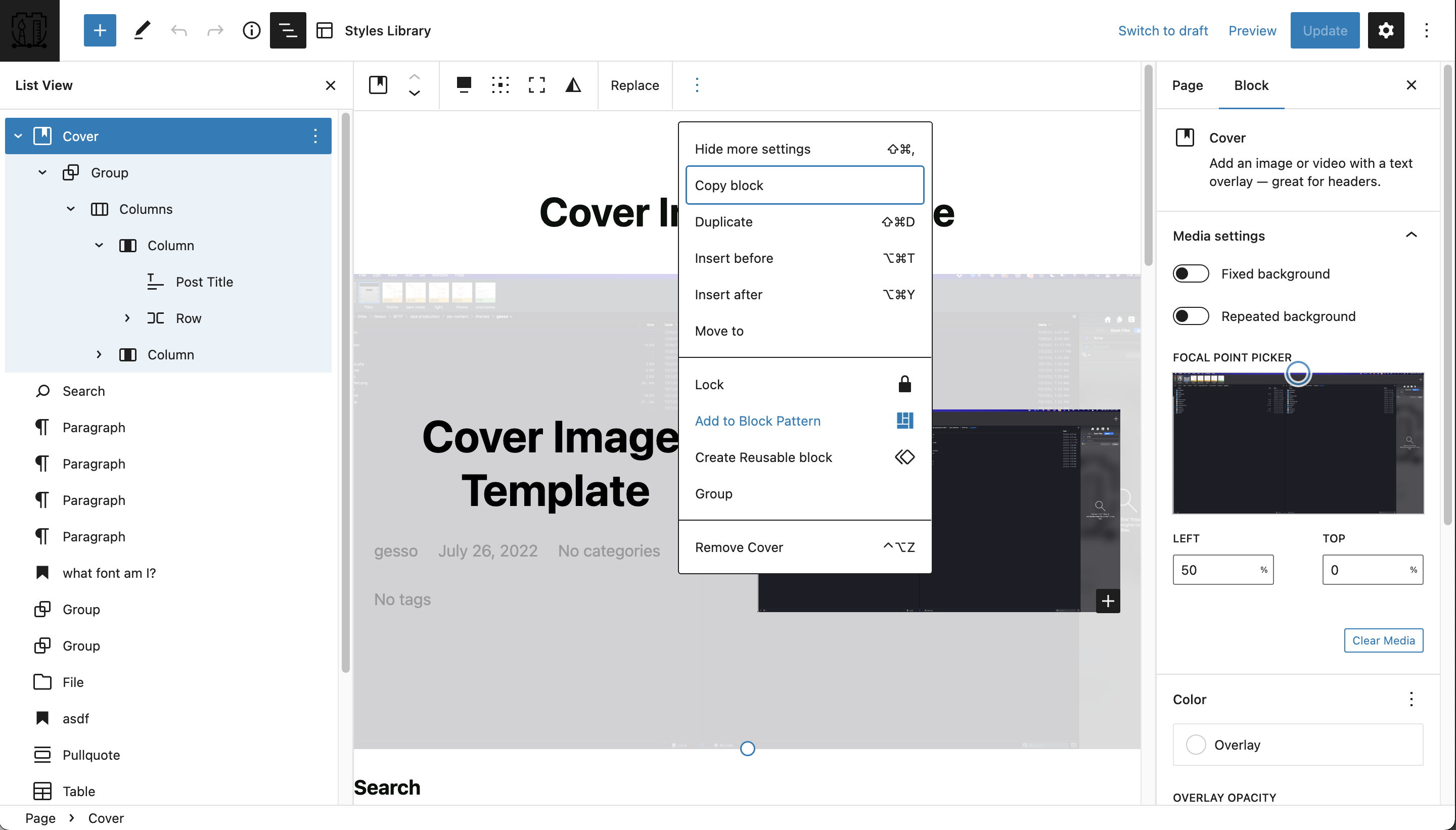 Create your own Block Patter from the Top toolbar.