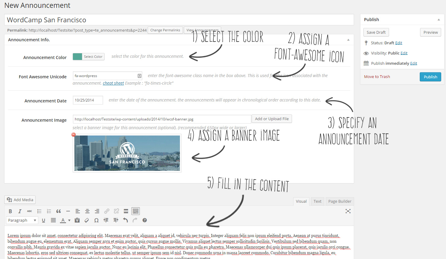 Timeline Express - Announcement Creation Screen