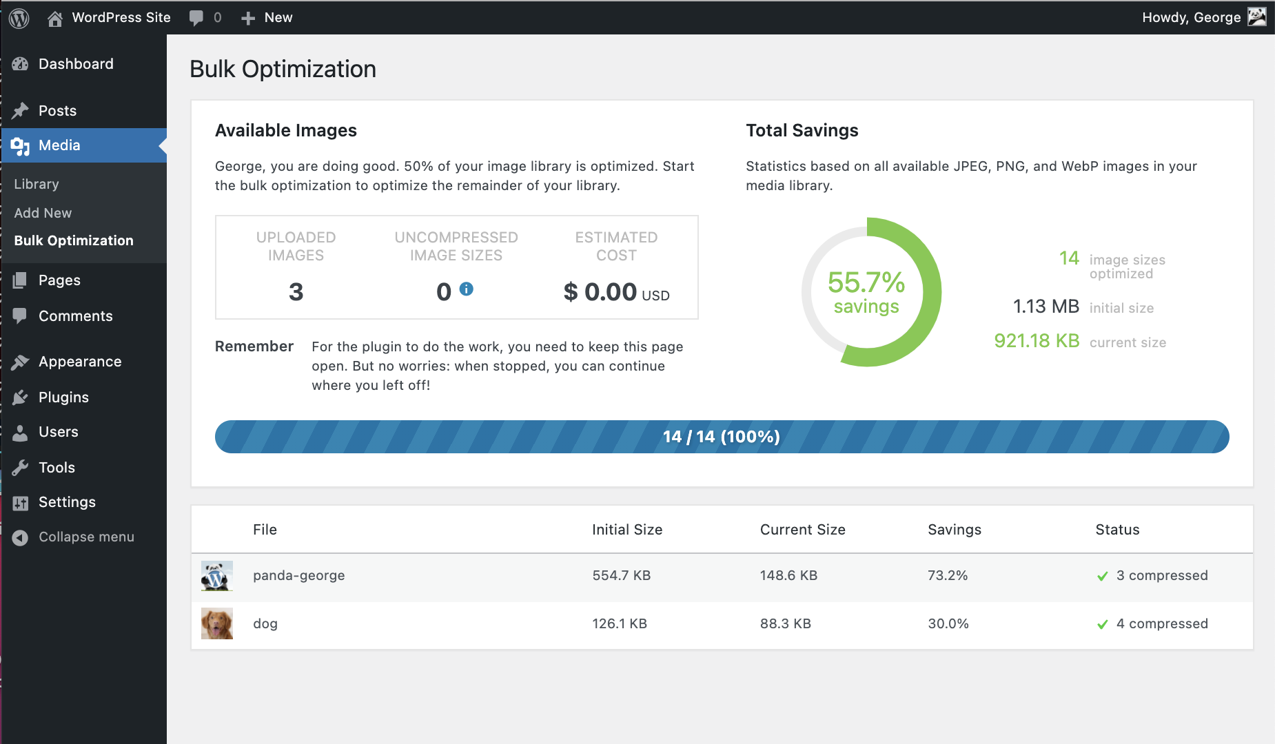 Last but not least you can also use Bulk TinyPNG to optimize your entire WordPress site.