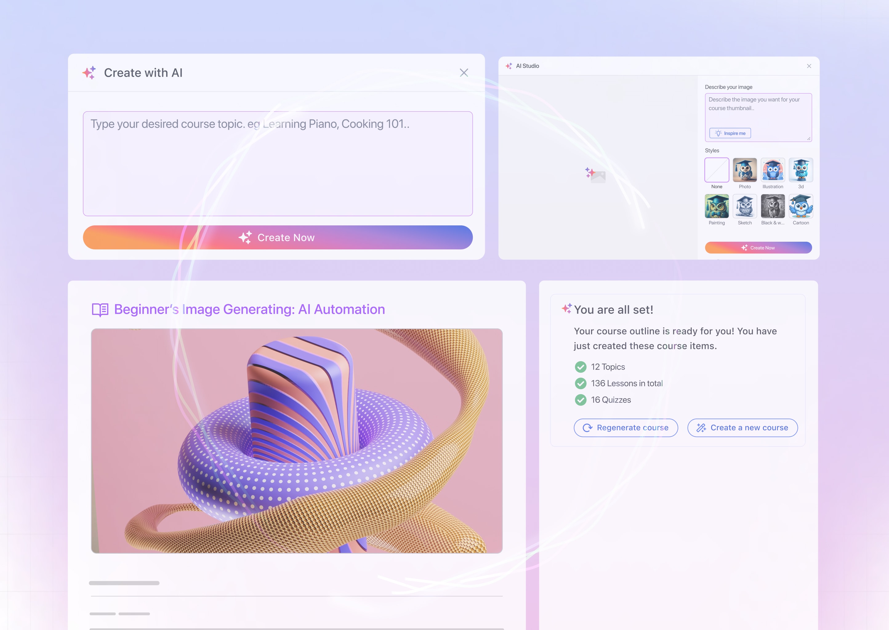 AI Studio: Generate entire course including lessons, quizzes, thumbnails, etc with AI