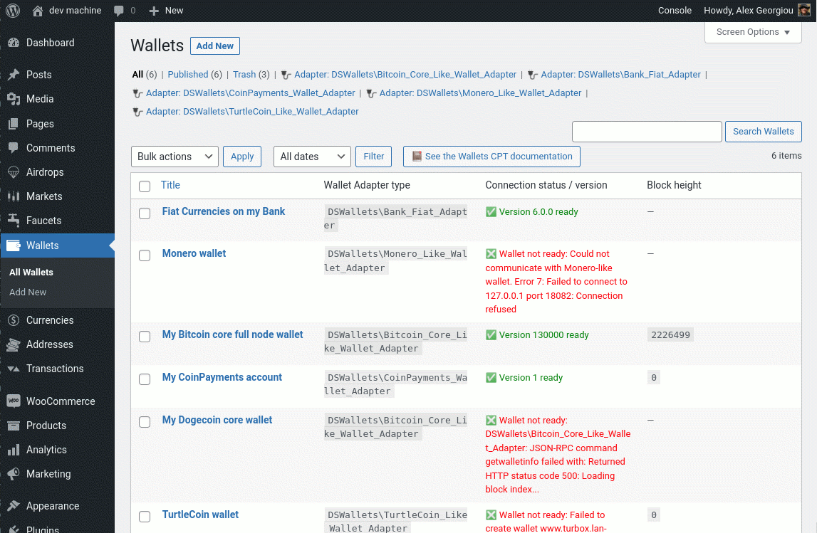 Wallets post type - Easily manage your various wallet backends via the Wallet post type.