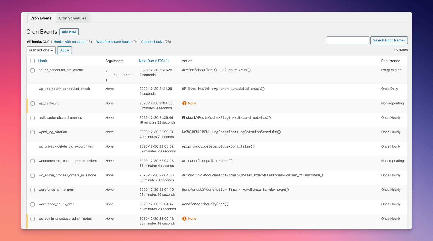 Cron events can be modified, deleted, and executed