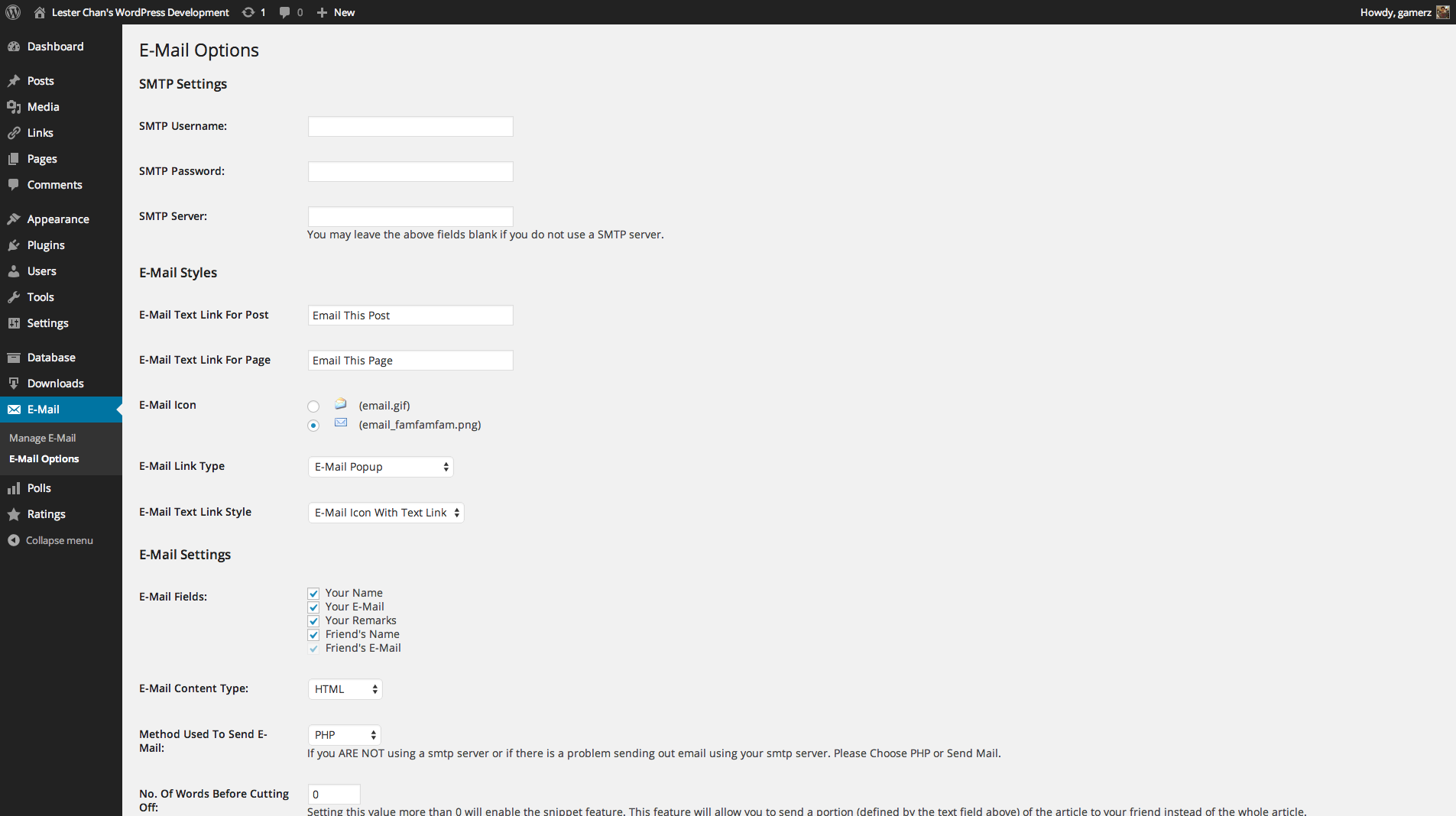Admin - Options Page