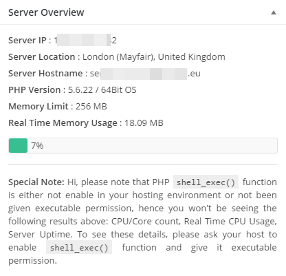 Dashboard - for people who do NOT have PHP shell_exec() function enabled or executable on their server