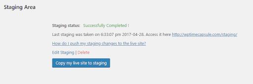 One click staging - Set up your staging site in a single click.