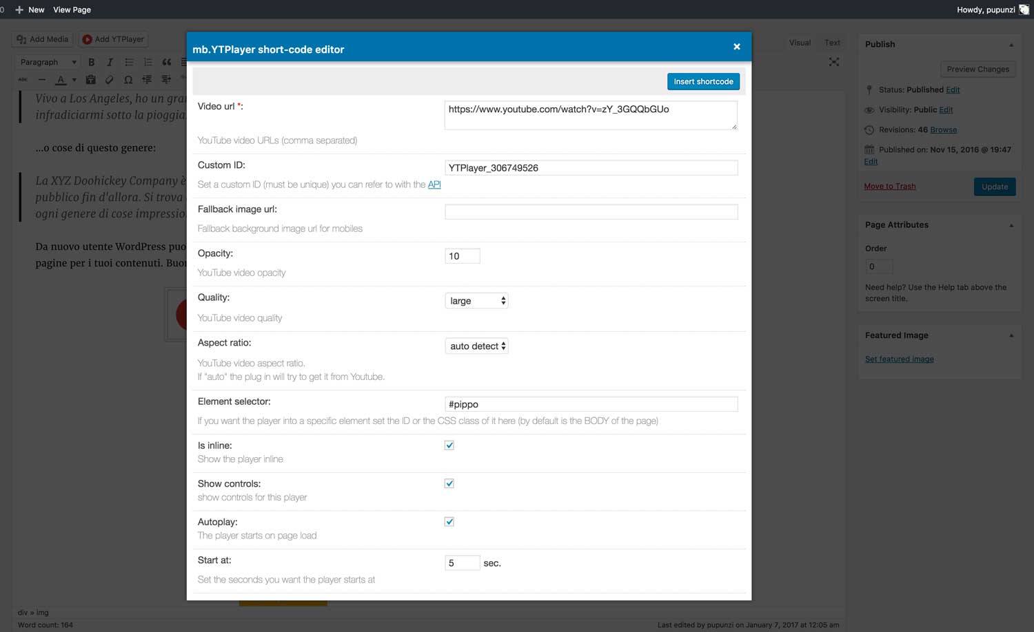 The shortcode editor (Plus version).