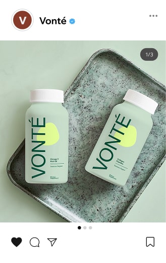 Uma publicação nas redes sociais para uma marca de cosméticos chamada Vonté, criada através da interface de gestão de site Wix.