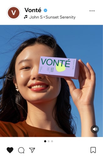 Uma publicação nas redes sociais para uma marca de cosméticos chamada Vonté, criada através da interface de gestão de site Wix.