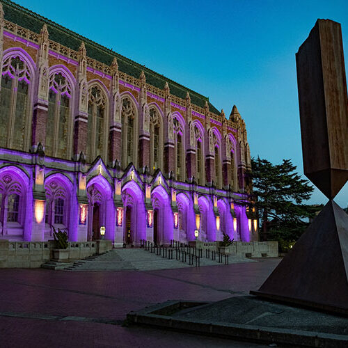 Broken Obelisk sculpture at night on Red Square