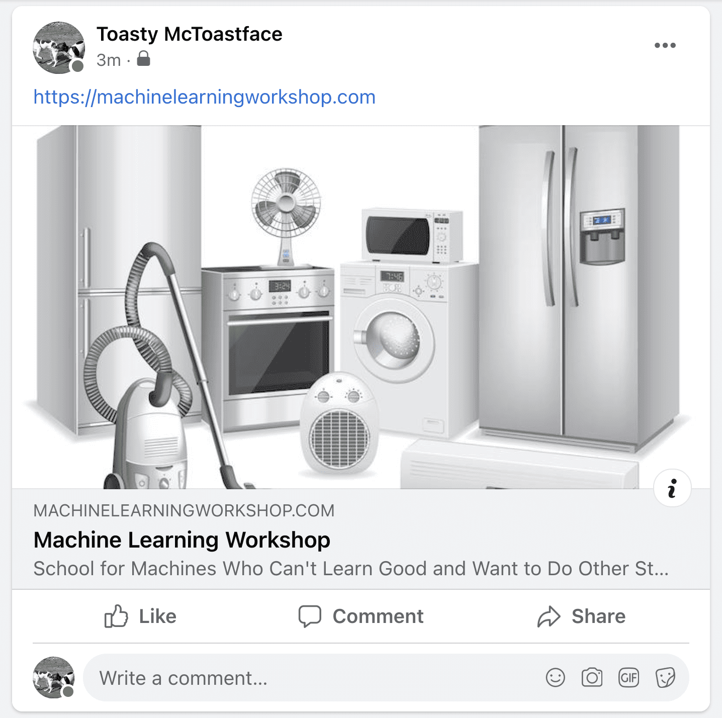 Fiche Facebook de l'atelier de machine learning