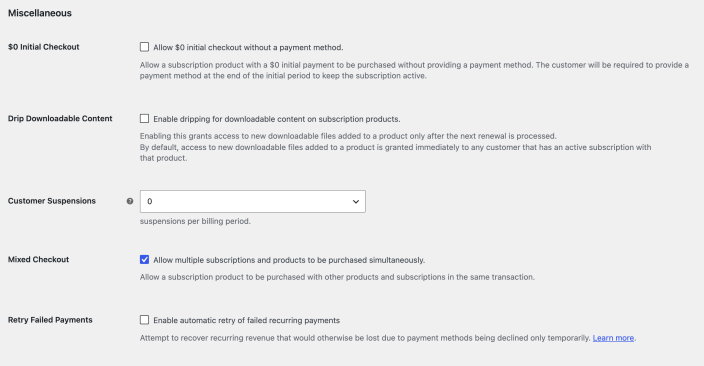 WooCommerce Subscriptions miscellaneous settings