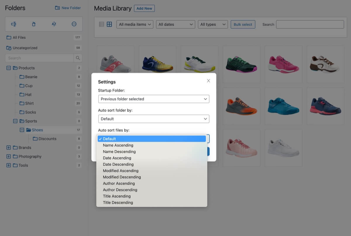 Change the default sort mode for media files in WP grid view
