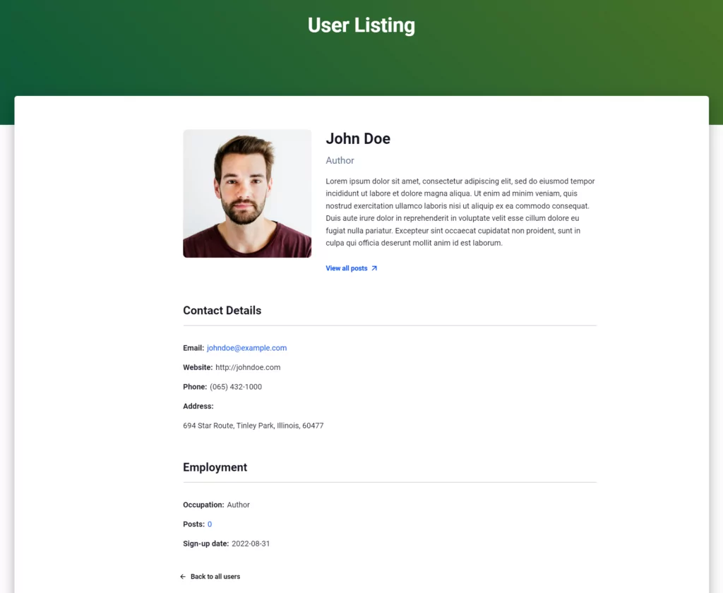 single user page on wordpress site