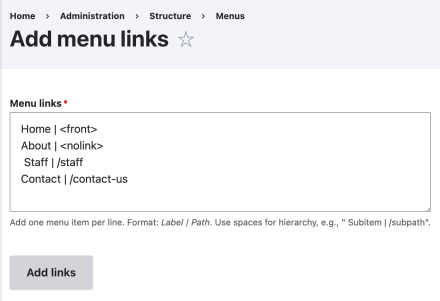 Add menu links form