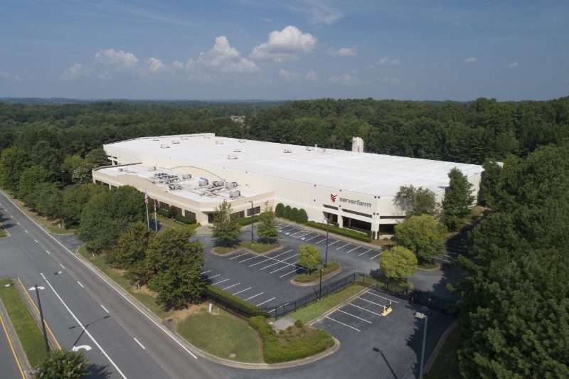 Atlanta data center architectural exterior interior commercial building drone photography server farm photos ATL1 305 Satellite Blvd Suwanee GA