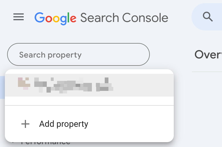 Screenshot showing how to choose the website from search property in Google Search Console